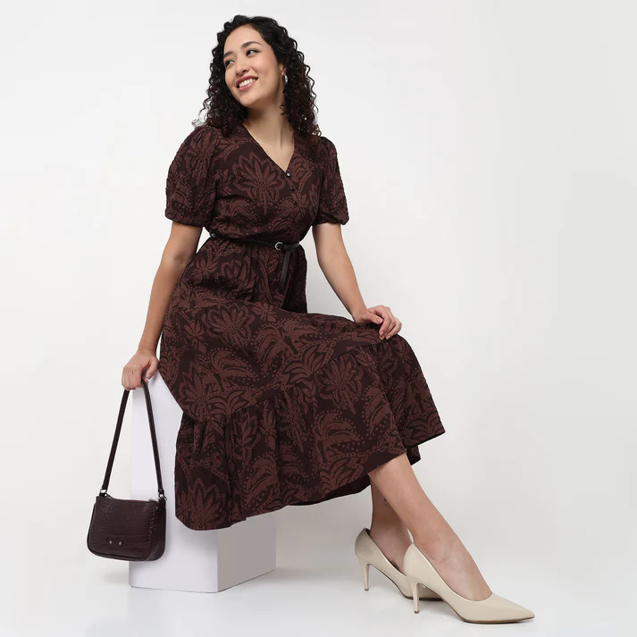 V-Neck Tiered Printed Dress